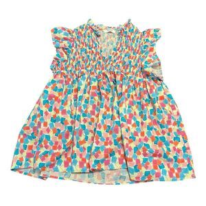 AVARA Smocked Notched Cap Sleeve Baby Doll Blouse 100% Cotton Women’s Large